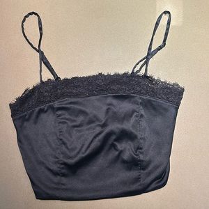 Bershka black crop top with lace trim